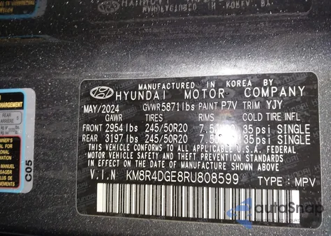 2024 Hyundai Palisade Sel from USA, damaged, VIN KM8R4DGE8RU808599